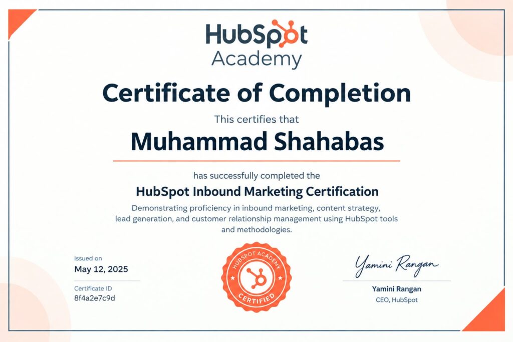 image of hubspot certificate