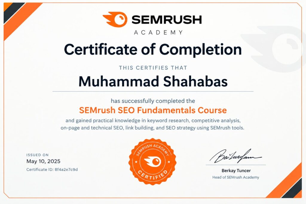 image of semrush certificate